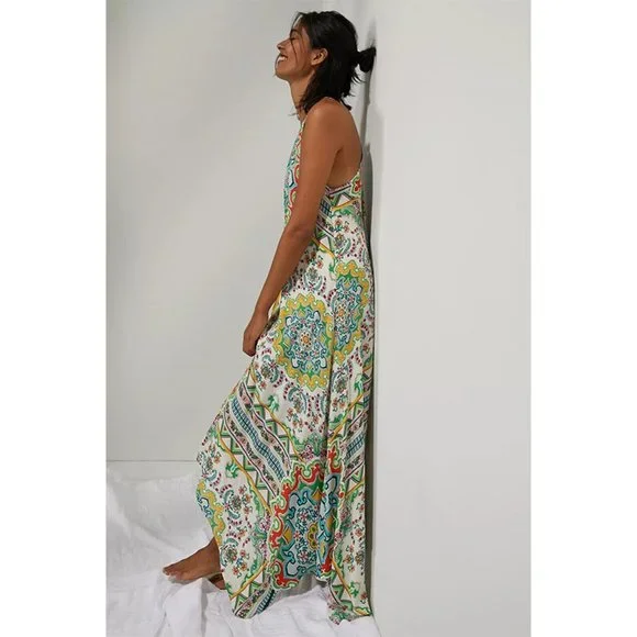Anthropologie Ella Halter Maxi Dress Tunic Sleeveless Handkerchief Hem XS Small - Picture 2 of 9